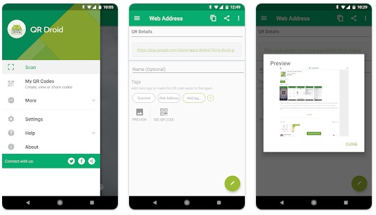 QR Droid, creator reader, app, download for free